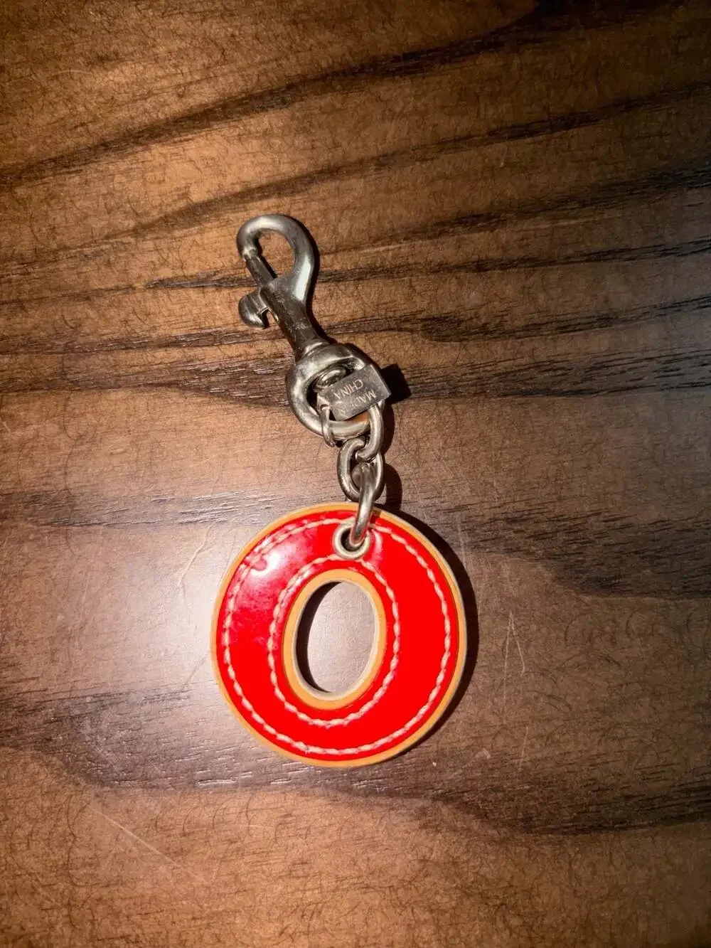 Coach Letter 'O' Two-Tone Leather Bag Charm Keychain